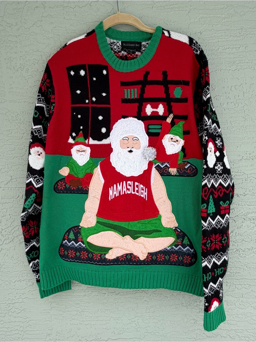 Namasleigh Holiday Crewneck Sweater — Red & Green Women’s Pullover